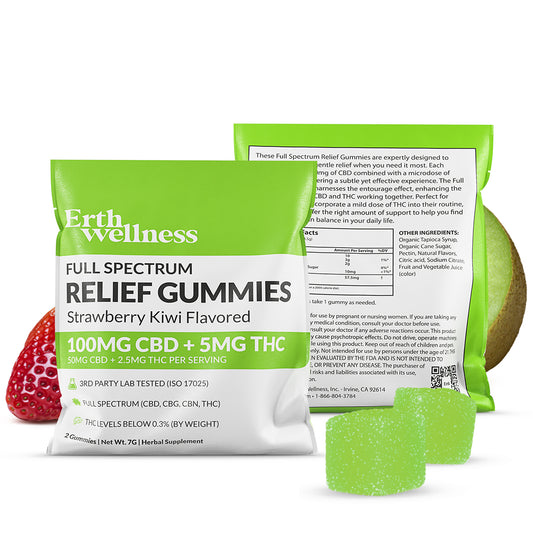 Full Spectrum RELIEF Gummies - Strawberry Kiwi - 100mg CBD + 5mg THC (Sample Size)
