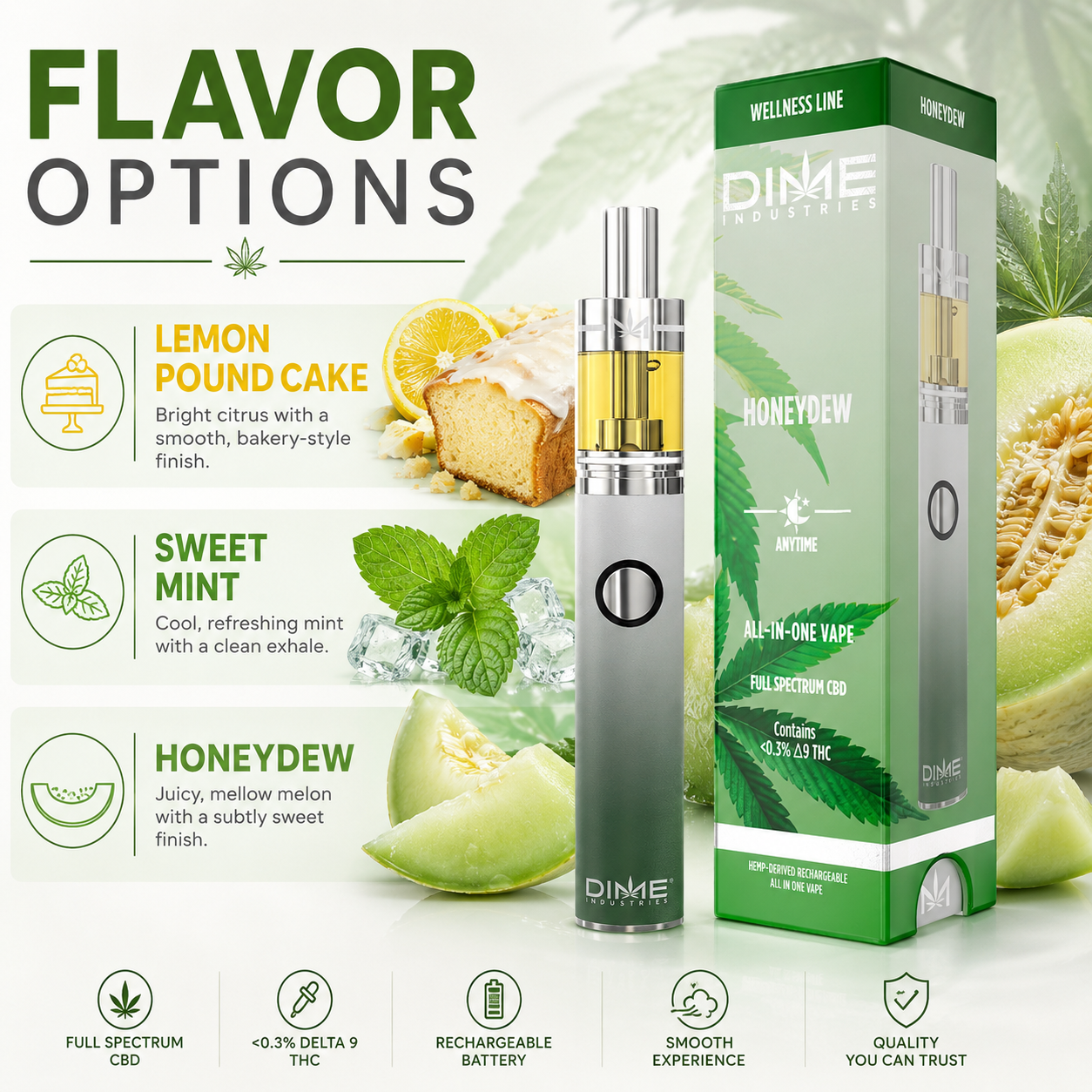 DIME (THC Free) All-In-One 2g Wellness Pen – (CBD + CBG + CBN)