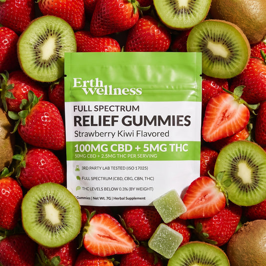 Full Spectrum RELIEF Gummies - Strawberry Kiwi - 100mg CBD + 5mg THC (Sample Size)