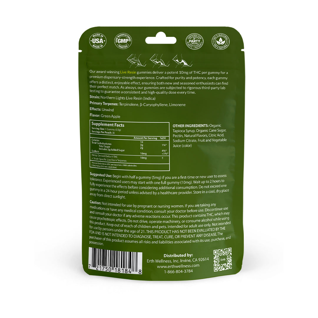 Δ9 THC Gummies – Northern Lights (Indica) | Live Resin | Green Apple (300mg)