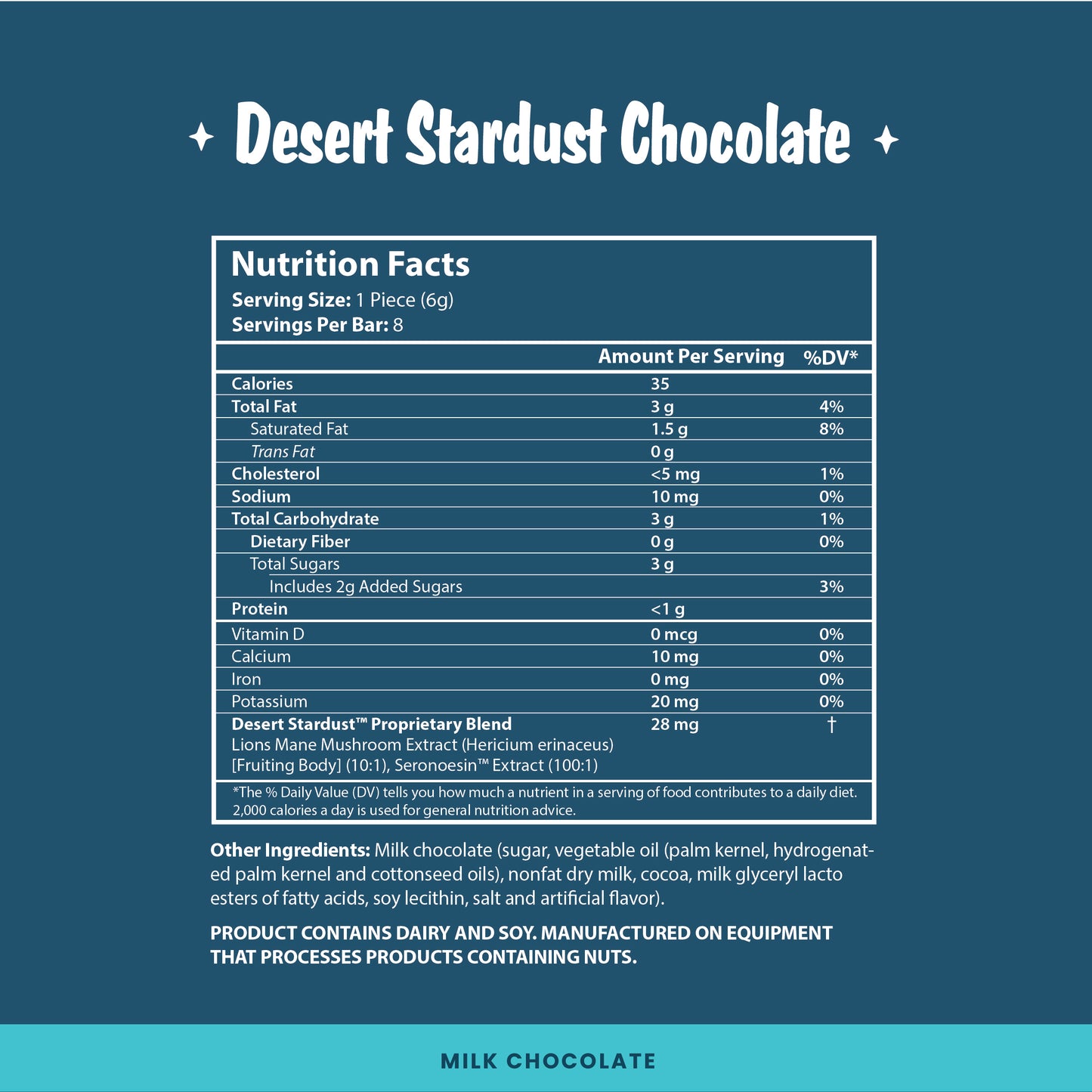 Desert Stardust Mushroom Chocolate Bar - Milk Chocolate