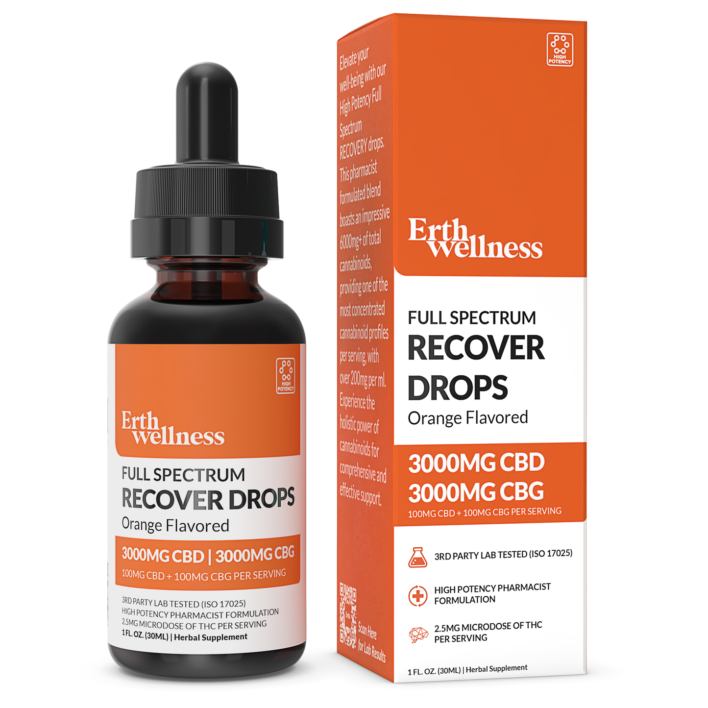 Full Spectrum - High Potency 3000mg CBD + 3000mg CBG RECOVER Drops